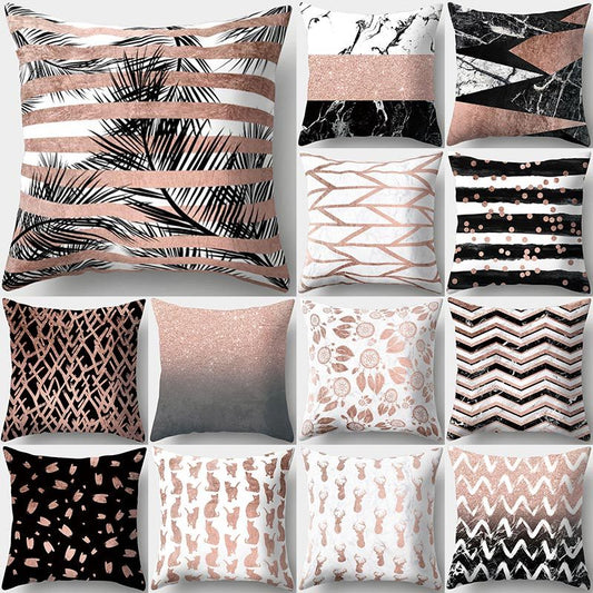 HKM-235155 Peach Skin Geometric Velvet Pillowcase Cushion Cover - Modern 45x45cm Design