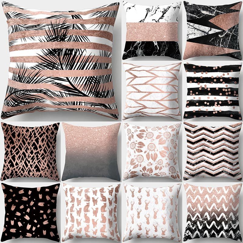 HKM-235155 Peach Skin Geometric Velvet Pillowcase Cushion Cover - Modern 45x45cm Design