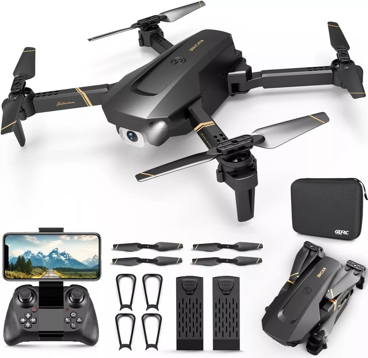 HKM-235283 Foldable Mini Drone with 1080P HD Camera, 3 Batteries, Remote-Controlled Quadcopter for Kids and Adults