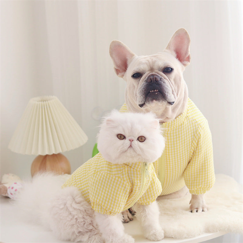 HKM-2353213 Cozy Thick Plaid Cotton Coat for Dogs in Purple, Yellow, and Green
