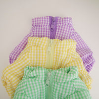 HKM-2353213 Cozy Thick Plaid Cotton Coat for Dogs in Purple, Yellow, and Green