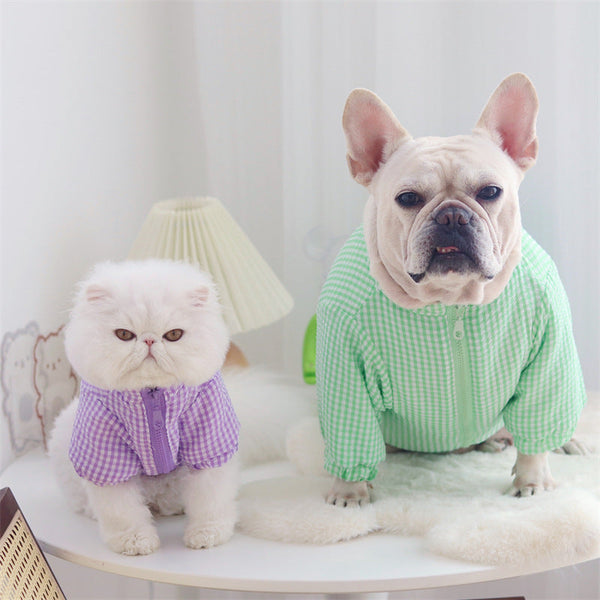 HKM-2353213 Cozy Thick Plaid Cotton Coat for Dogs in Purple, Yellow, and Green