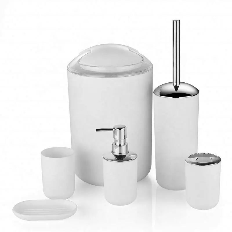 HKM-235347 Modern Black, White, Gray, and Brown Bathroom Accessories Set - 6 Pieces