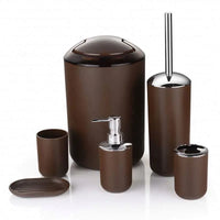 HKM-235347 Modern Black, White, Gray, and Brown Bathroom Accessories Set - 6 Pieces