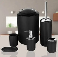 HKM-235347 Modern Black, White, Gray, and Brown Bathroom Accessories Set - 6 Pieces