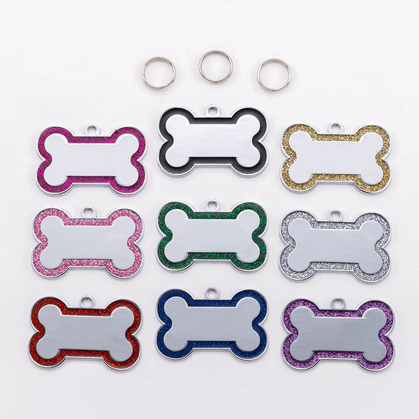 HKM-2353597 Zinc Alloy Dog Anti-Lost Tag with Bone Shape Design in Glitter Colors