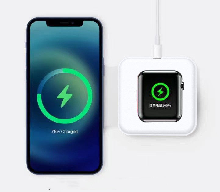 HKM-235411 Folding Dual Wireless Charger with MagSafe Compatibility for iPhone, Apple Watch, and Headphones