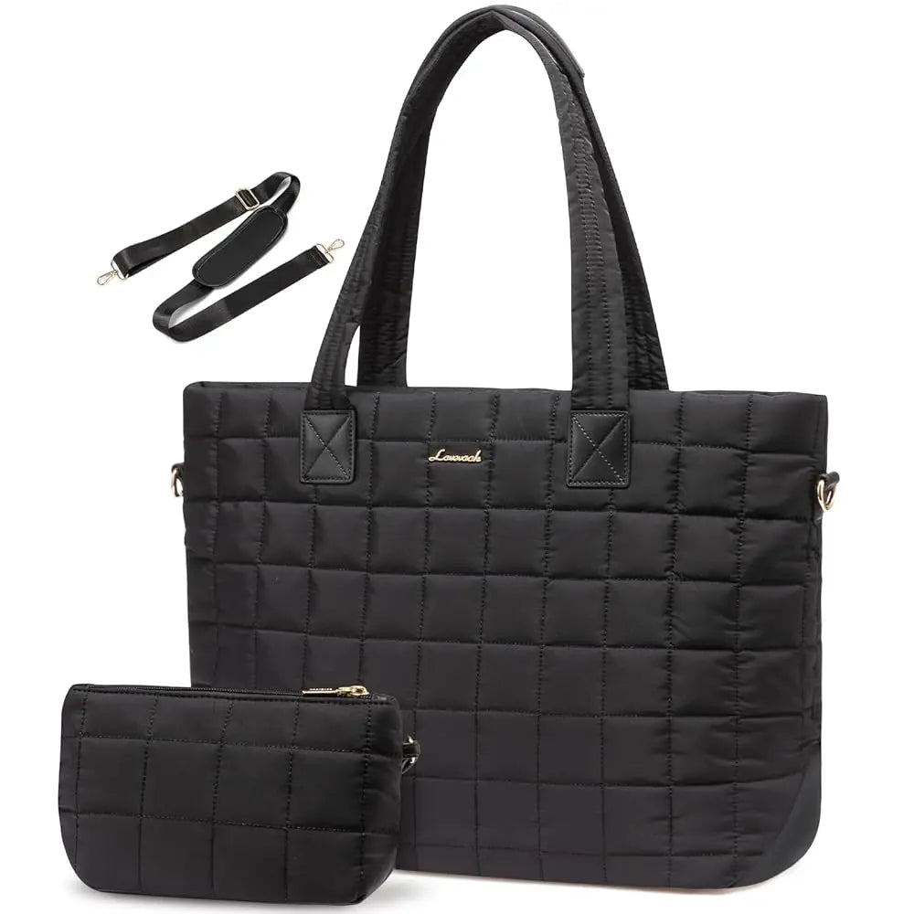 HKM-235475 Lightweight Quilted Tote Bag for 15.6in Laptop - Stylish Shoulder Purse for Work and Business