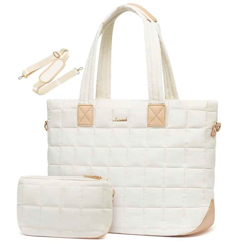 HKM-235475 Lightweight Quilted Tote Bag for 15.6in Laptop - Stylish Shoulder Purse for Work and Business
