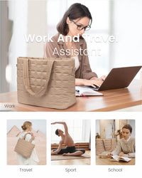 HKM-235475 Lightweight Quilted Tote Bag for 15.6in Laptop - Stylish Shoulder Purse for Work and Business