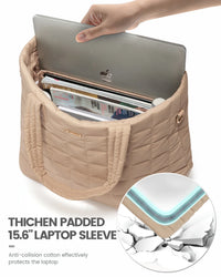 HKM-235475 Lightweight Quilted Tote Bag for 15.6in Laptop - Stylish Shoulder Purse for Work and Business