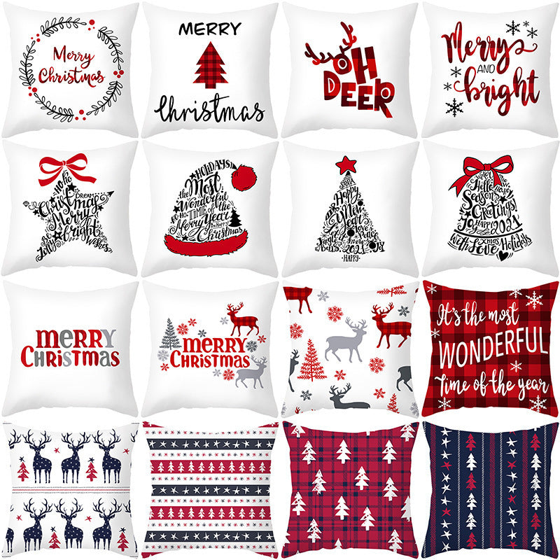 HKM-235603 Cartoon Christmas Pillowcase for Sofa or Office Cushion, 45x45cm, Peach Skin Fabric