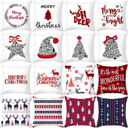 HKM-235603 Cartoon Christmas Pillowcase for Sofa or Office Cushion, 45x45cm, Peach Skin Fabric