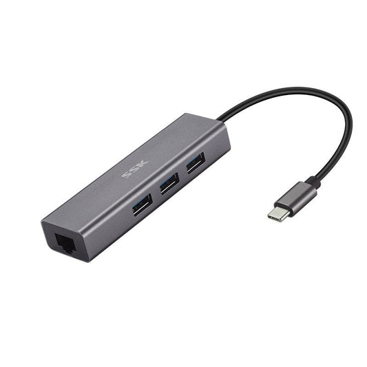 HKM-235795 Multi-Port Type-C Converter Adapter with HDMI, VGA, USB 3.0, Network Port, SD Card Reader, and Audio Output