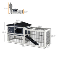 HKM-2358205 2-Level 59" Dark Gray Outdoor Rabbit Hutch with Openable Top and Secure Access Points