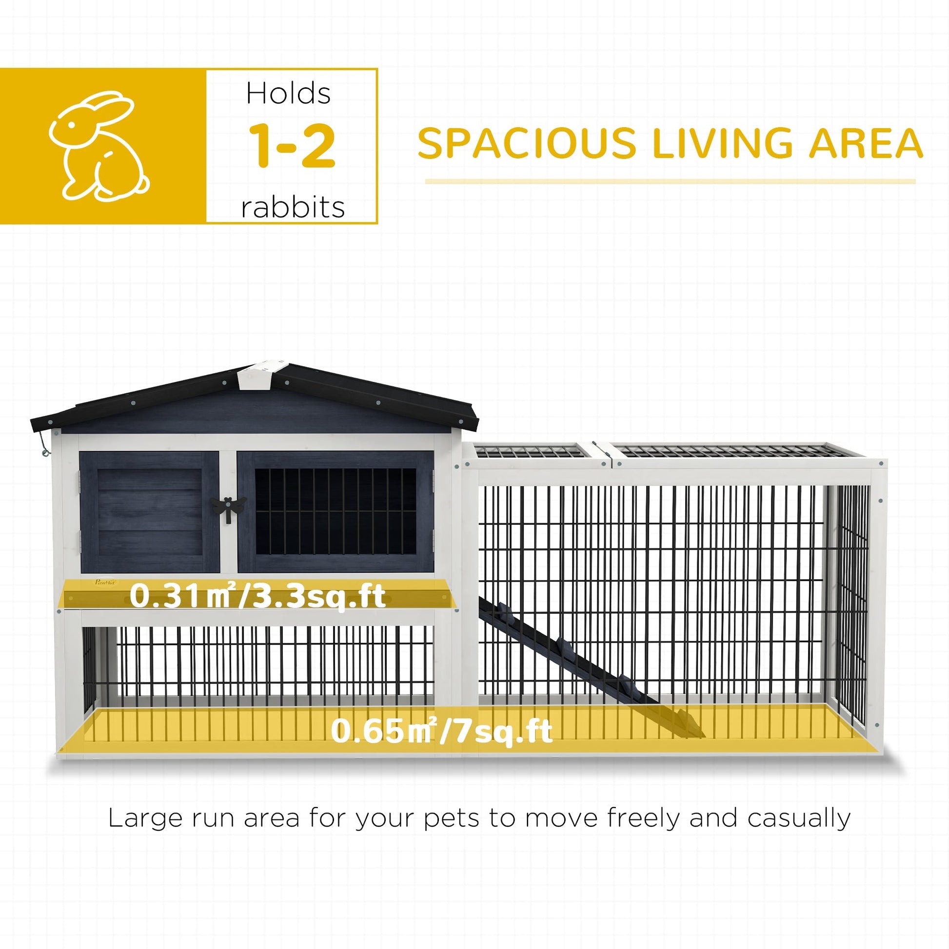 HKM-2358205 2-Level 59" Dark Gray Outdoor Rabbit Hutch with Openable Top and Secure Access Points
