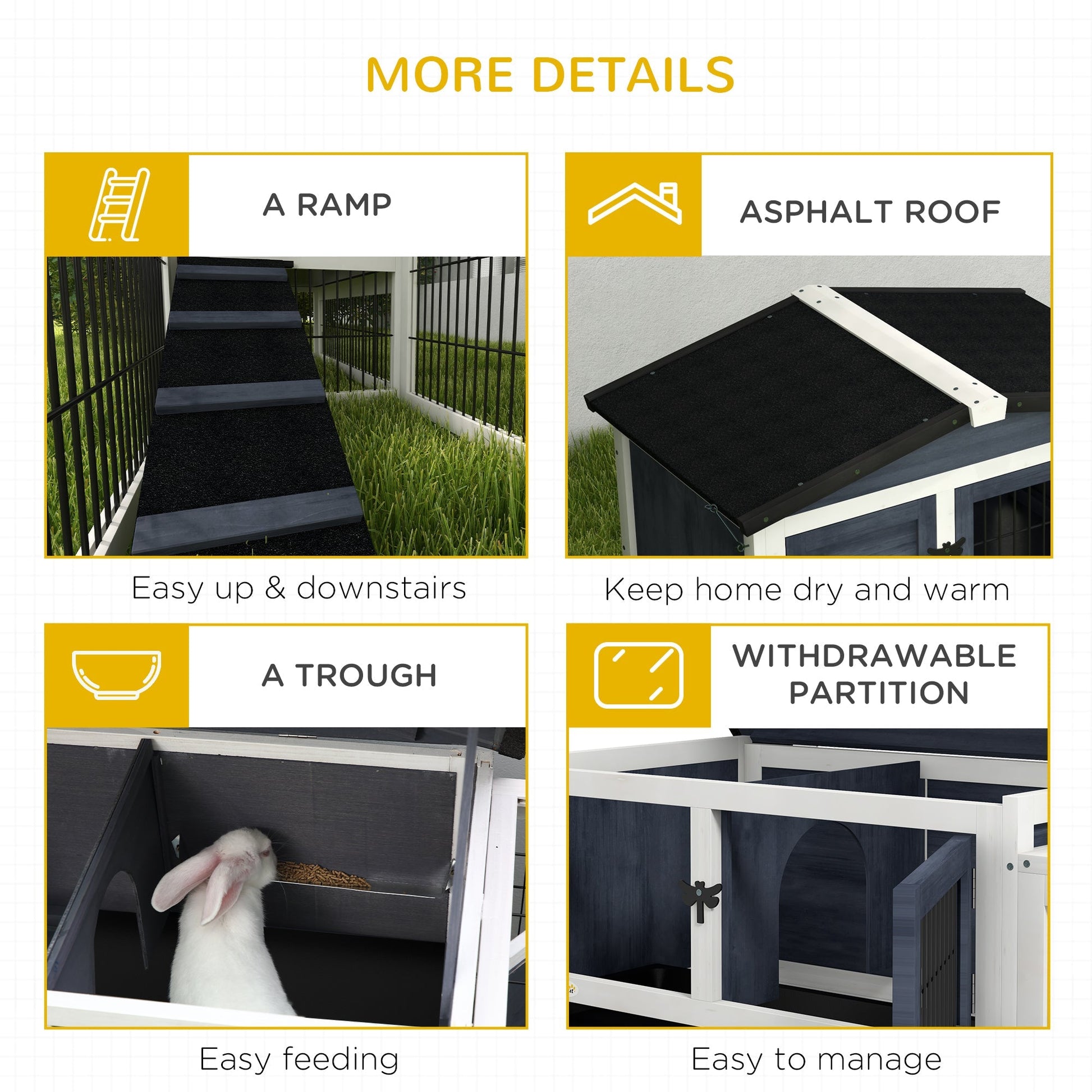 HKM-2358205 2-Level 59" Dark Gray Outdoor Rabbit Hutch with Openable Top and Secure Access Points