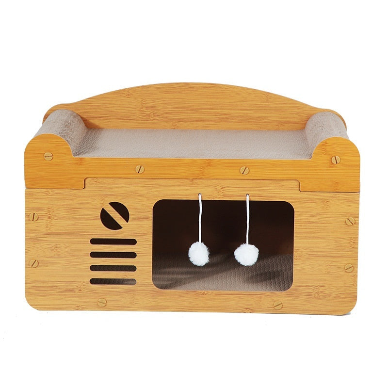 HKM-2358589 Luxury Double Layer Corrugated Paper Cat House with Double Ball and Double Door