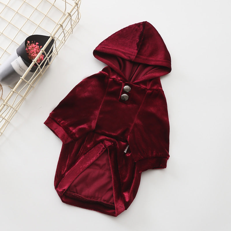 HKM-2359613 Dense Velvet Hooded Sweater for Dogs - Cozy Casual Apparel in Red, Pink, Gray - Sizes XS to XXL
