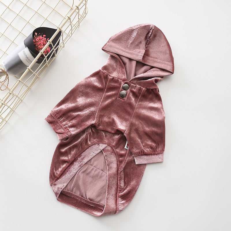 HKM-2359613 Dense Velvet Hooded Sweater for Dogs - Cozy Casual Apparel in Red, Pink, Gray - Sizes XS to XXL