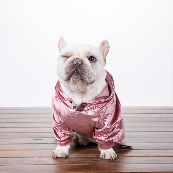 HKM-2359613 Dense Velvet Hooded Sweater for Dogs - Cozy Casual Apparel in Red, Pink, Gray - Sizes XS to XXL