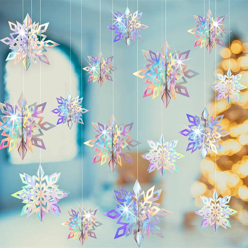 HKM-236051 3D Mini Christmas Flag Scene Show Window Pendant – Various Colors and Snowflake Designs in Paper