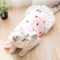 HKM-2360893 Cute Princess Dress for Kittens and Puppies - Breathable White and Pink Pet Skirt