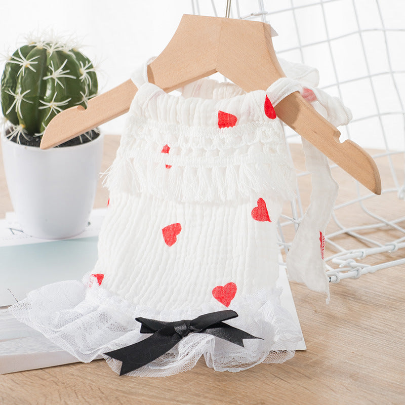 HKM-2360893 Cute Princess Dress for Kittens and Puppies - Breathable White and Pink Pet Skirt