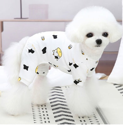 HKM-2361149 Cotton Puppy Dog Pajamas - Four-Legged Casual Spring and Autumn Wear in Yellow, Pink, and Blue