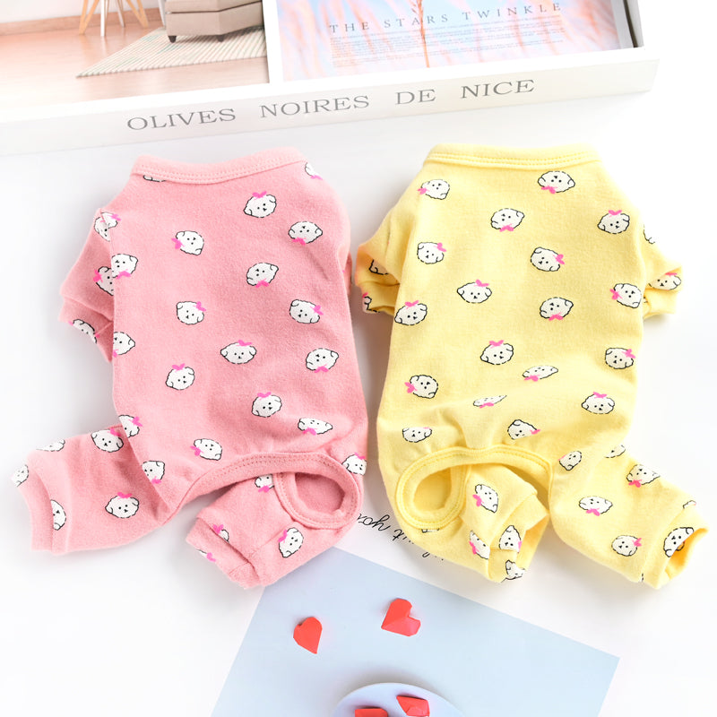 HKM-2361149 Cotton Puppy Dog Pajamas - Four-Legged Casual Spring and Autumn Wear in Yellow, Pink, and Blue