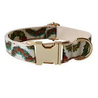HKM-2362301 Christmas Wreath Casual Cotton Dog Collar with Bow Knot and Leash Set