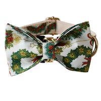 HKM-2362301 Christmas Wreath Casual Cotton Dog Collar with Bow Knot and Leash Set