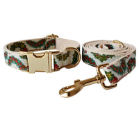 HKM-2362301 Christmas Wreath Casual Cotton Dog Collar with Bow Knot and Leash Set