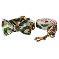 HKM-2362301 Christmas Wreath Casual Cotton Dog Collar with Bow Knot and Leash Set