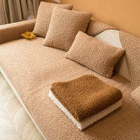 HKM-236307 Thickened Plush Sofa Cover for All-Season Comfort in Solid Colors