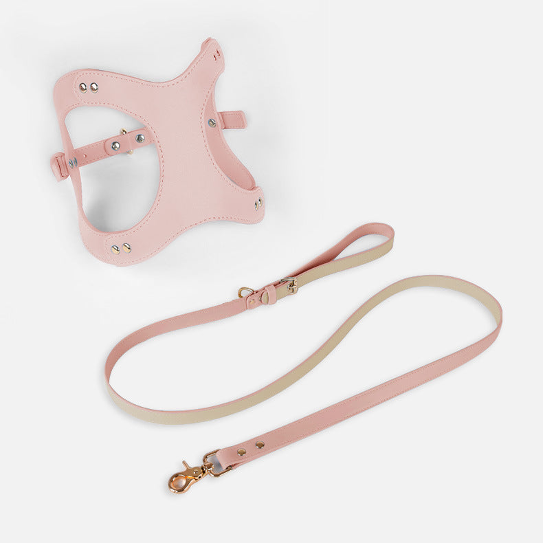 HKM-2363581 Dog and Cat Leather Vest Leash with Adjustable Chest Straps and Traction Rope