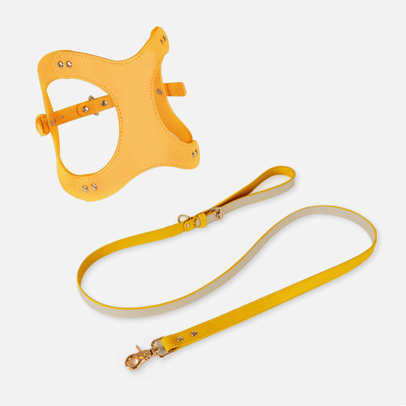 HKM-2363581 Dog and Cat Leather Vest Leash with Adjustable Chest Straps and Traction Rope