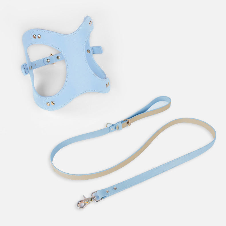 HKM-2363581 Dog and Cat Leather Vest Leash with Adjustable Chest Straps and Traction Rope