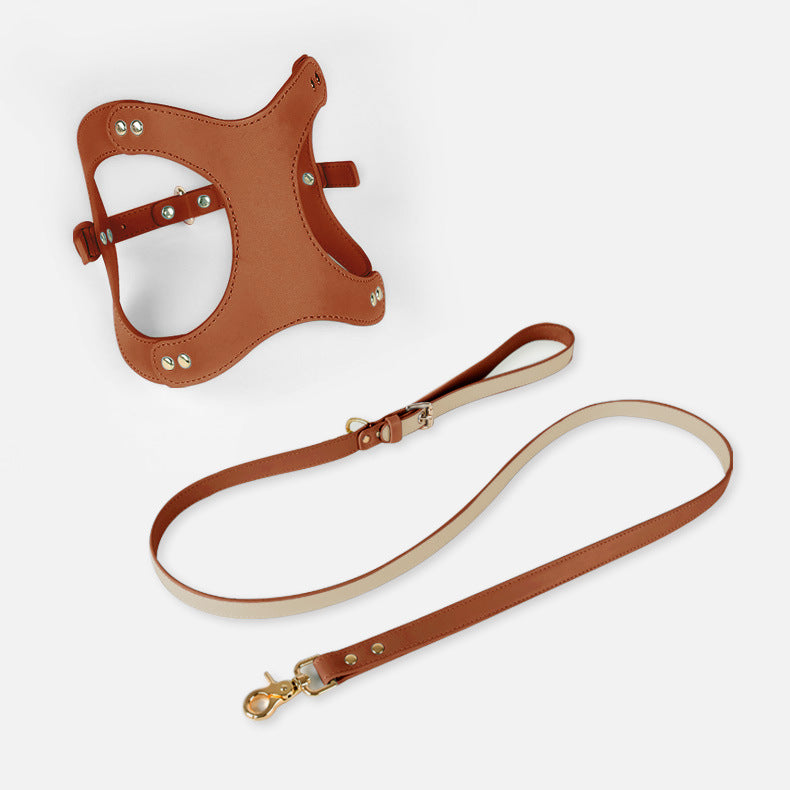 HKM-2363581 Dog and Cat Leather Vest Leash with Adjustable Chest Straps and Traction Rope