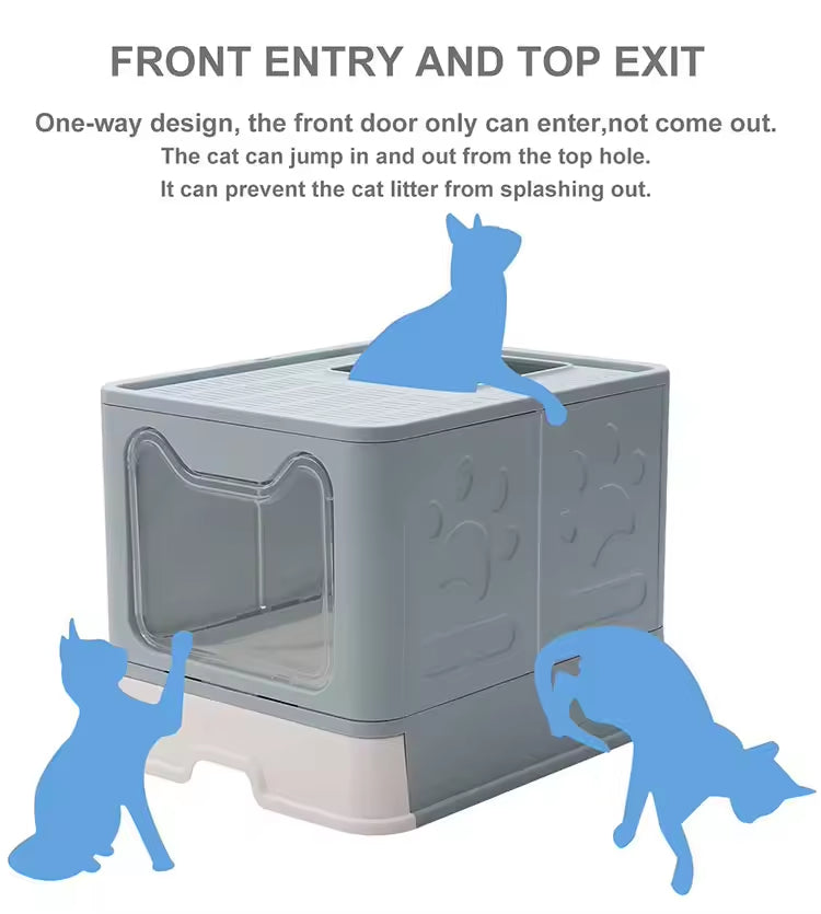 HKM-2365757 Extra-Large Front-Entry Cat Litter Box with Collection Cover and Large Scoop - Easy Clean Plastic Design