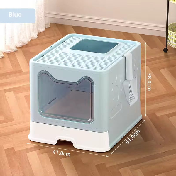 HKM-2365757 Extra-Large Front-Entry Cat Litter Box with Collection Cover and Large Scoop - Easy Clean Plastic Design