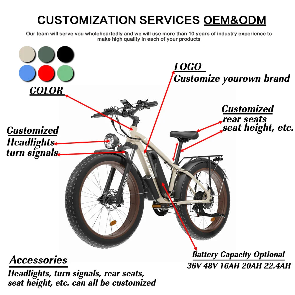 HKM-236627 48V 2000W Dual Motor Fat Tire Electric Bike with 26" Aluminum Alloy Frame and Hydraulic Disc Brakes