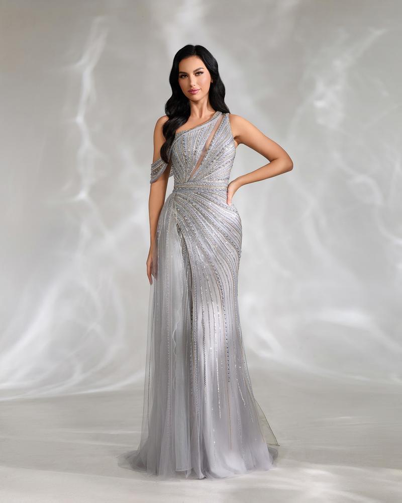 HKM-236627 Elegant Silver Evening Dress for Women - Style EZ25135