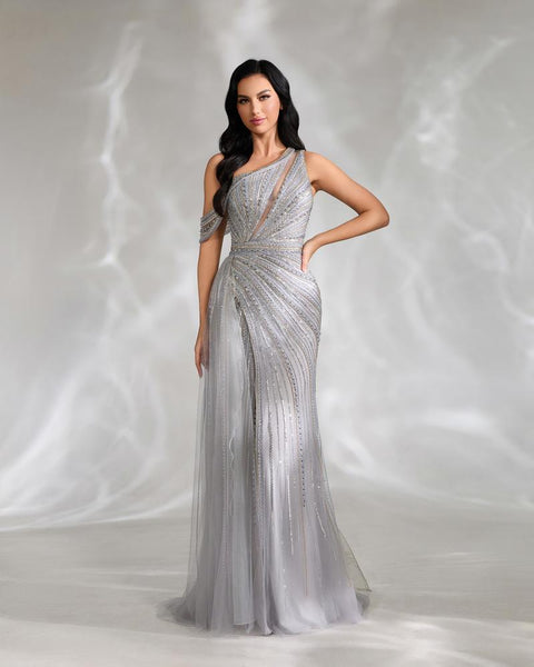 HKM-236627 Elegant Silver Evening Dress for Women - Style EZ25135