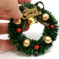HKM-236691 Mini Christmas Wreath Decoration with Iron Bell and Ribbon, Ideal for Holiday Baking Decor