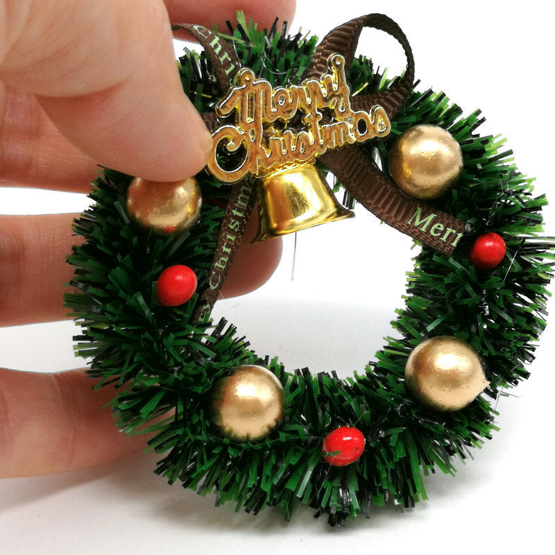 HKM-236691 Mini Christmas Wreath Decoration with Iron Bell and Ribbon, Ideal for Holiday Baking Decor