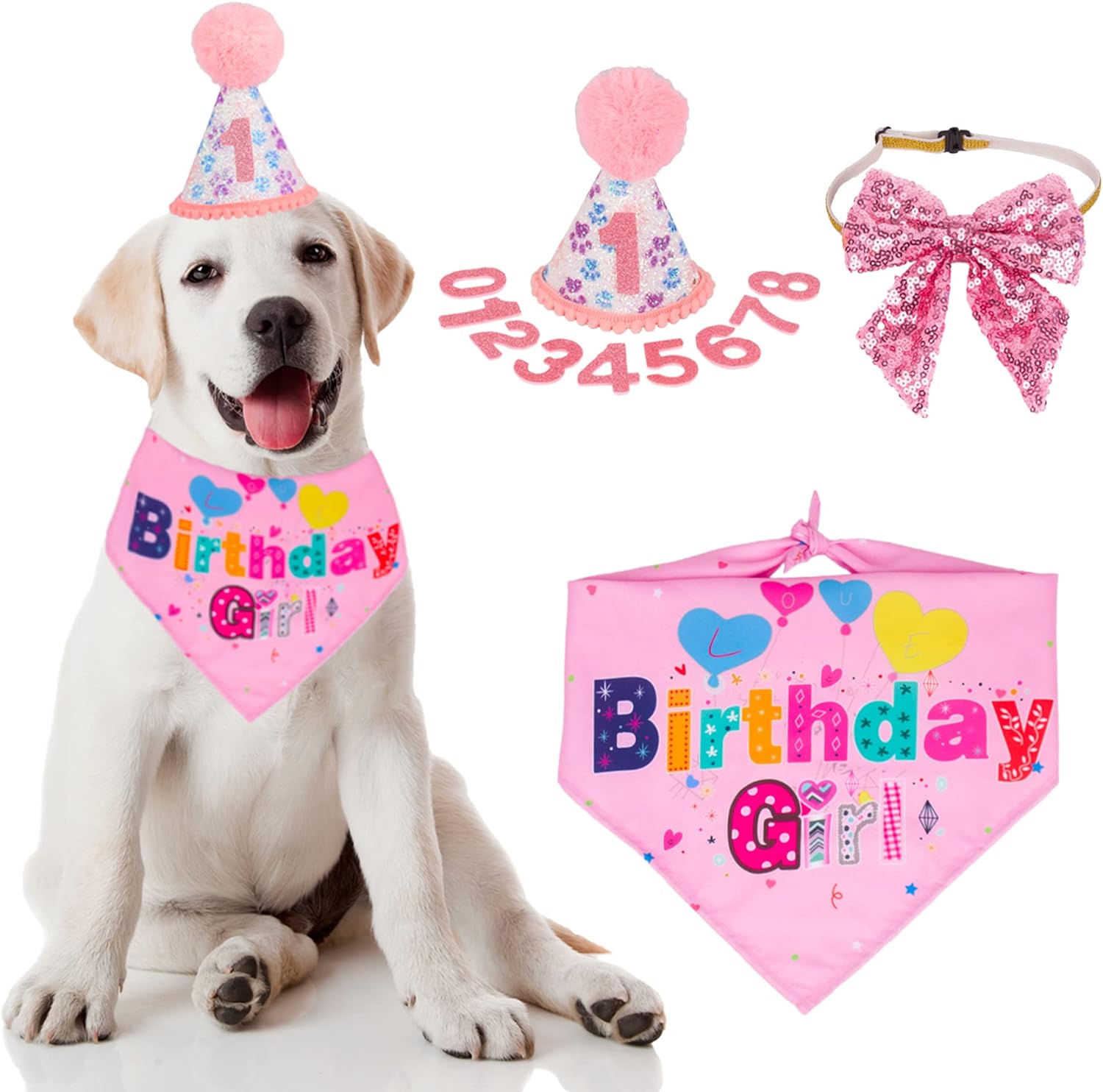 HKM-2367549 Dog Birthday Party Supplies - Fun Birthday Hat with Numbers and Bandana for Puppies