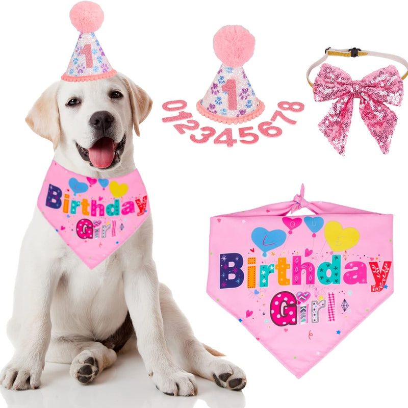 HKM-2367549 Dog Birthday Party Supplies - Fun Birthday Hat with Numbers and Bandana for Puppies