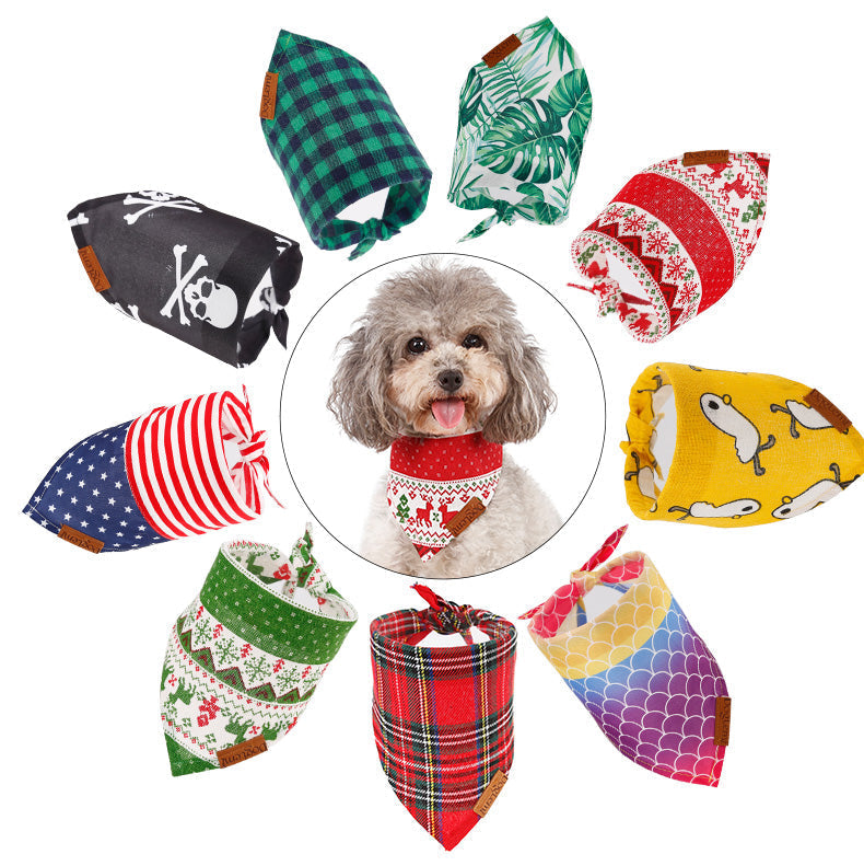 HKM-2367677 Pet Triangle Scarf for Dogs and Cats – Stylish Saliva Towel in 9 Color Options, Cotton/Polyester Blend