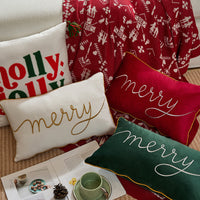 HKM-236883 Christmas Decorative Pillow Cover - Modern Design in White, Red, and Green (30x50cm)